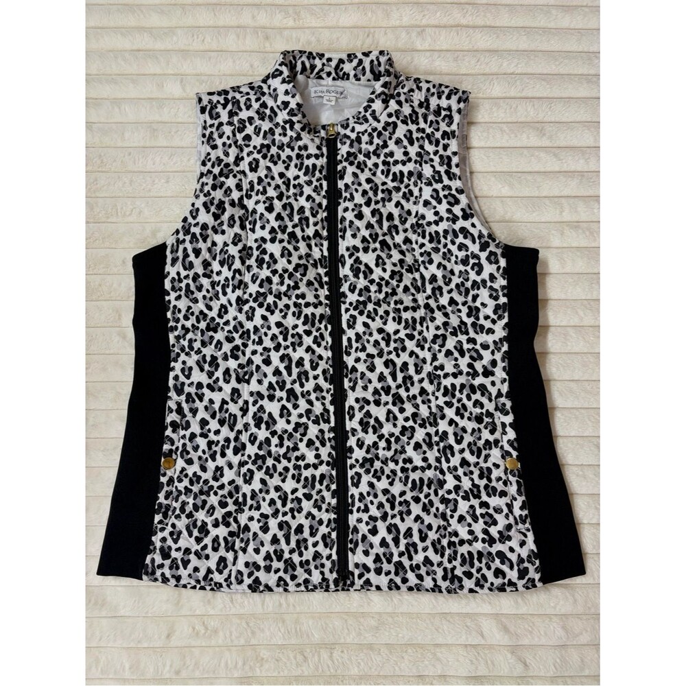 Trendy Gray and Black Leopard Print Quilted Vest - Brand: Kim Rogers Size L
